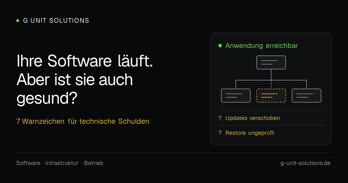 Eine erreichbare Anwendung mit offenen Fragen zu Updates und Wiederherstellung: Verfügbarkeit allein zeigt nicht, ob ein System gesund ist.