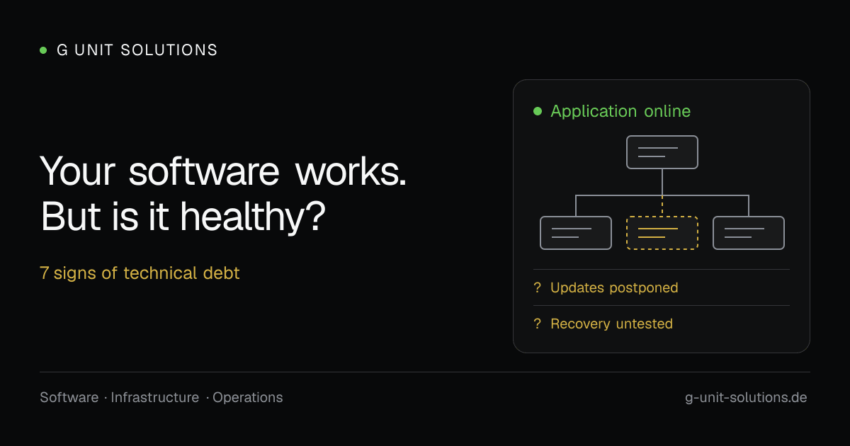 An online application with unresolved updates and untested recovery: availability alone does not show whether a system is healthy.